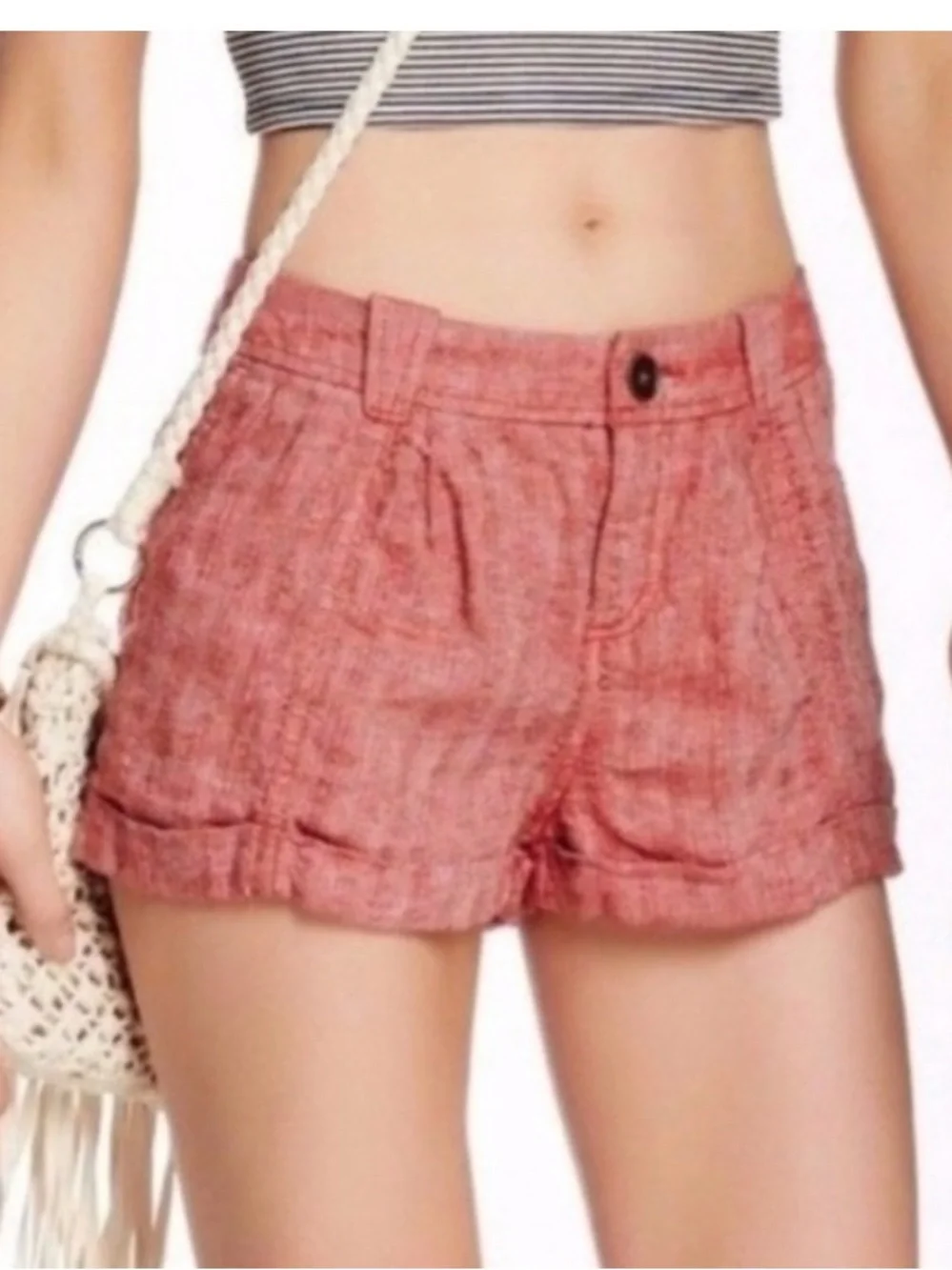 Free People Rolled Hem 100% Linen Red Shorts Size 4